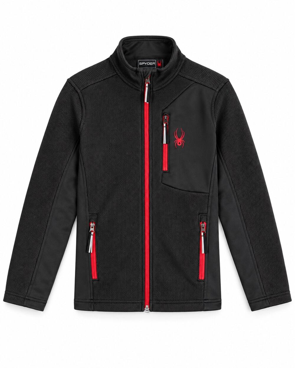 Spyder Boys' Full Zip Bandit Jacket - Black & Red, Size Large 14/16